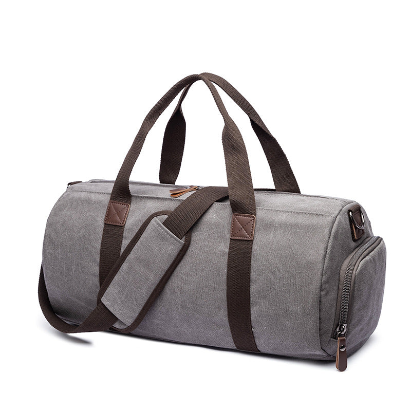 Solid Colour Canvas Gym Bag with Independent Shoe Compartment