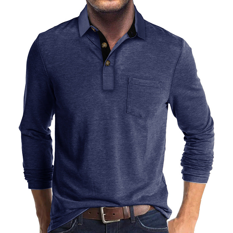 Mens Long-sleeve Lapel T-shirt Winter Base Layer Top