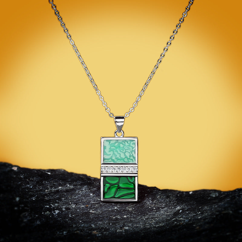 Luxury Round Rectangle Pendant Green Enamel Gemstone