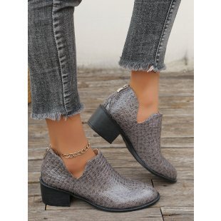 Women’s Crocodile Pattern Ankle Boots with Chunky Mid Heel