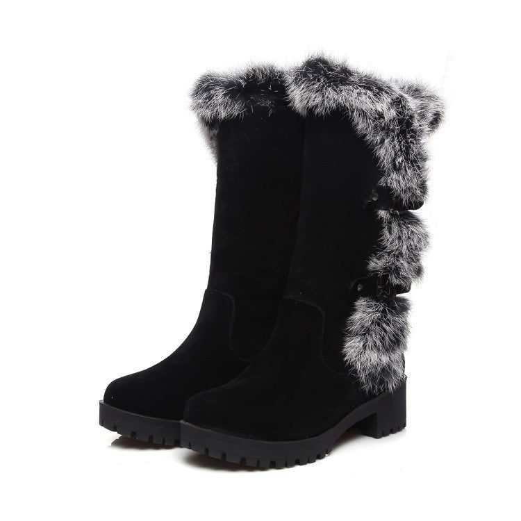 Women’s Suede Low Heel Snow Boots with Fur