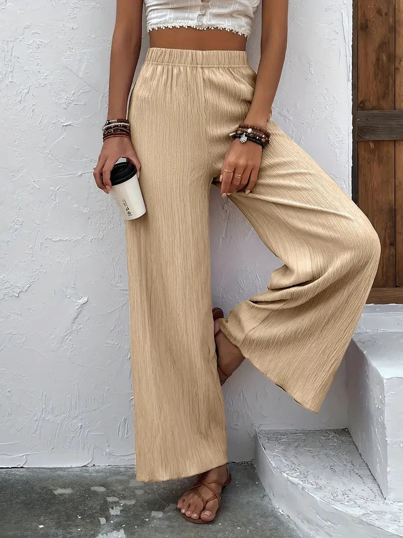 Women's Textured Loose Fit Wide Leg Pants