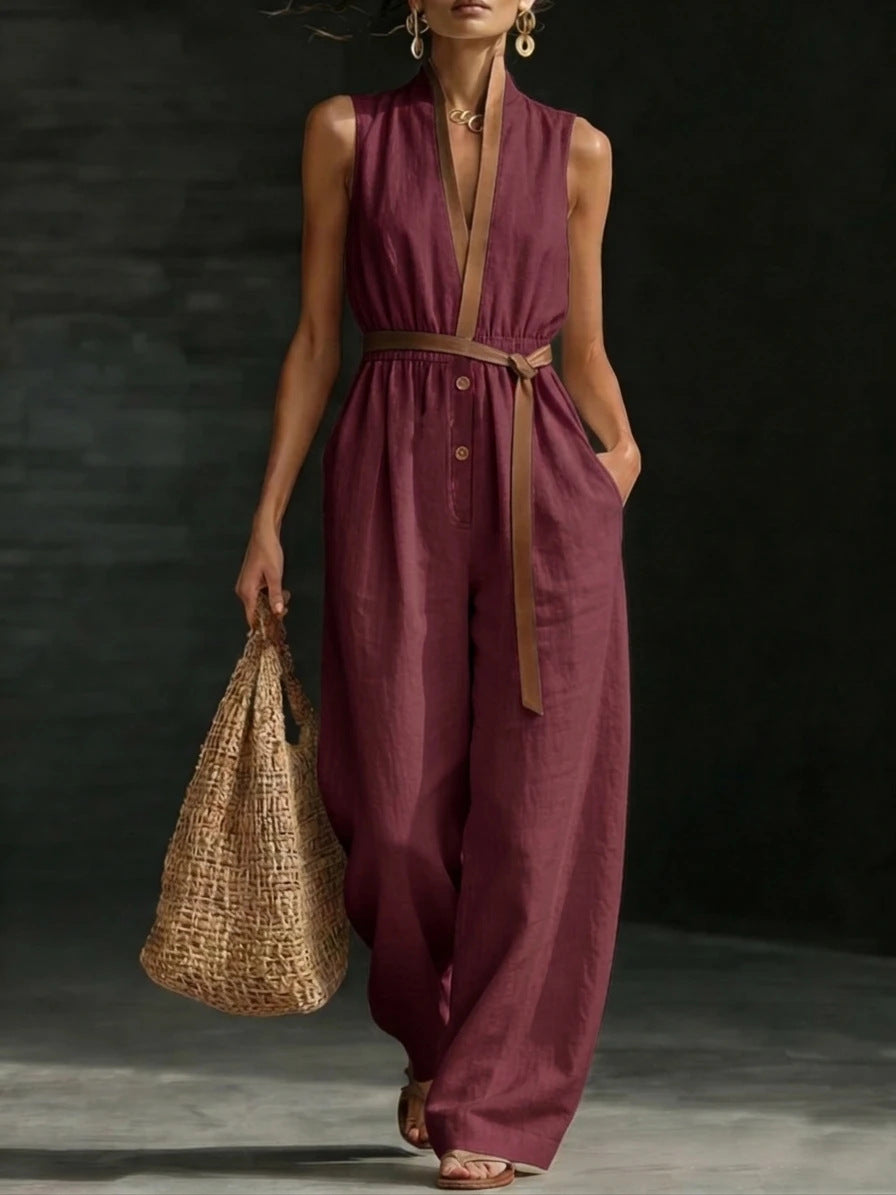 V-neck Fashionable Womens Sleeveless Jumpsuit