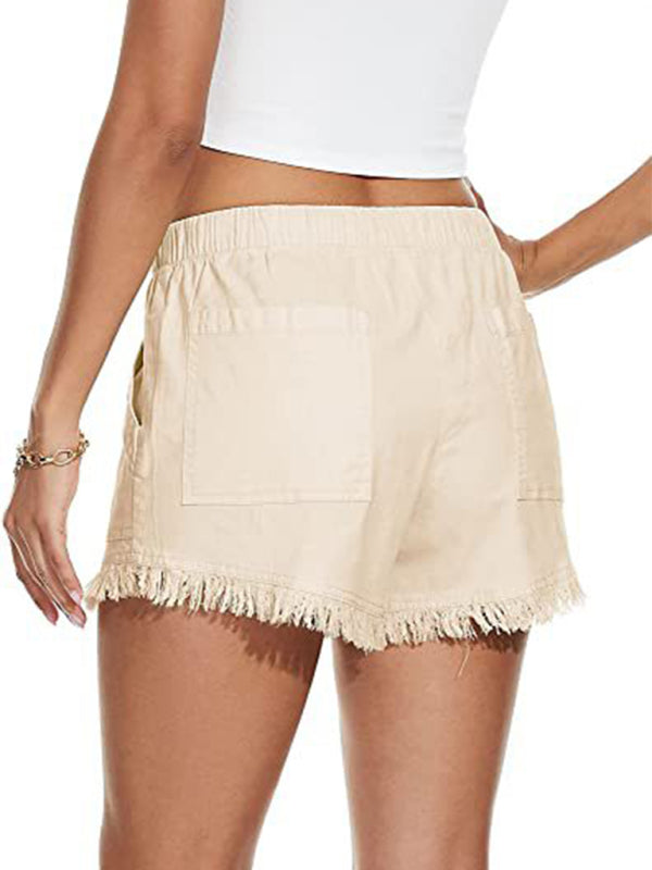 Women's Pink Elastic Waist Shorts with Fringe Hem and Pockets Size 8 - Wazzi's Wear