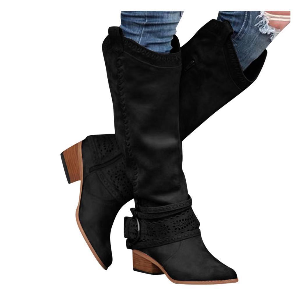 Women’s Suede Knight Boots with Short Wide Heel in 6 Colors - Wazzi's Wear