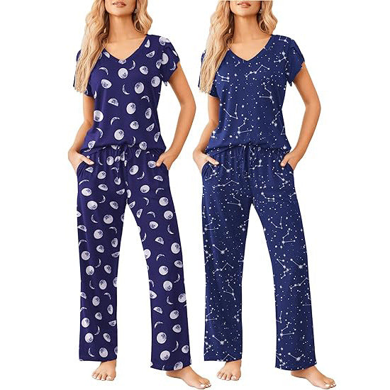 Women's Home Wear Short-Sleeve Long-Pants Printed Set