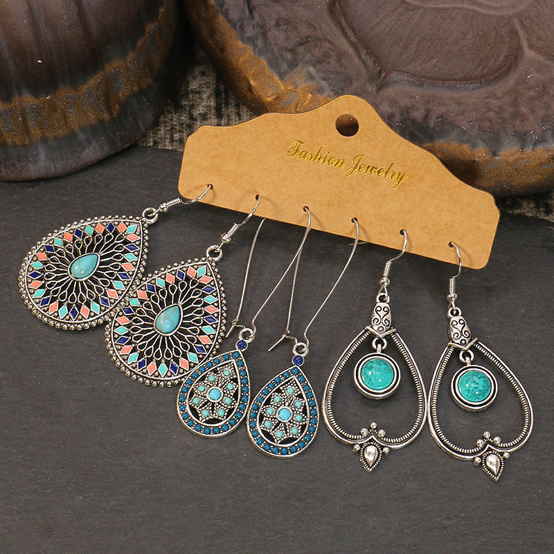 Women’s Water Drop Boho Three Pair Earrings Set - Wazzi's Wear