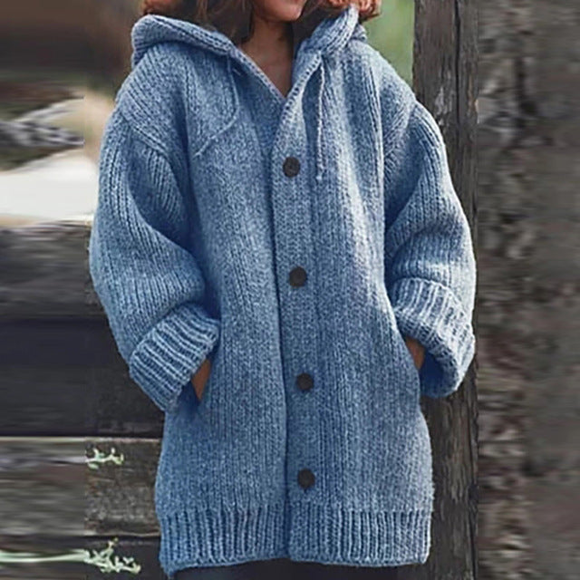 Women’s Warm Hooded Sweater Coat with Pockets in 9 Colors S-5XL - Wazzi's Wear
