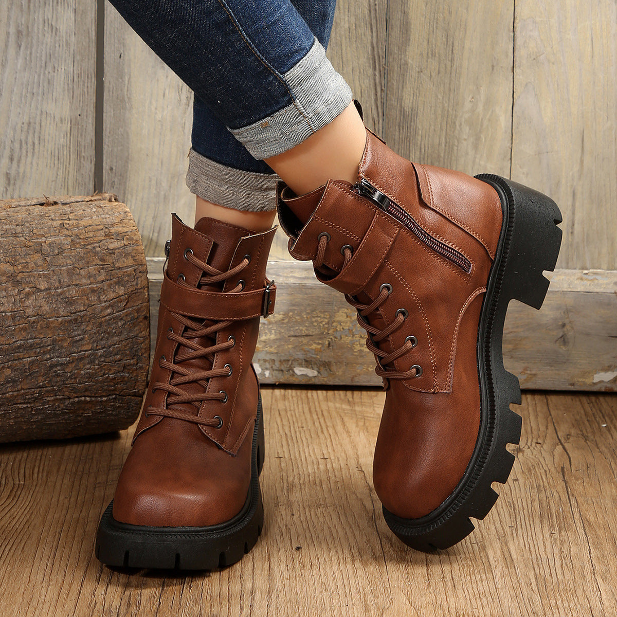 Women’s Chunky Heel Mid-Calf Combat Boots