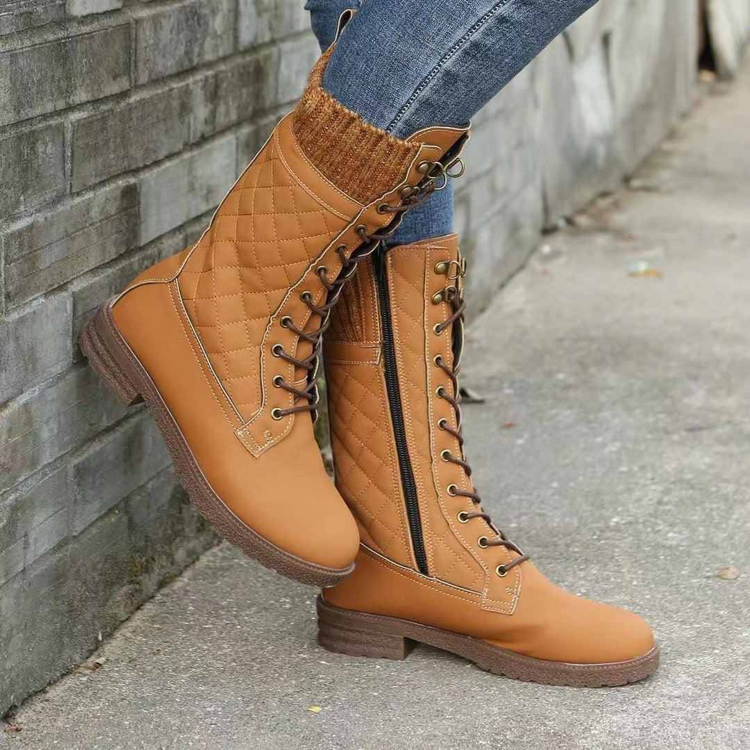 Women's Flat Heel Leather Mid-Calf Boots