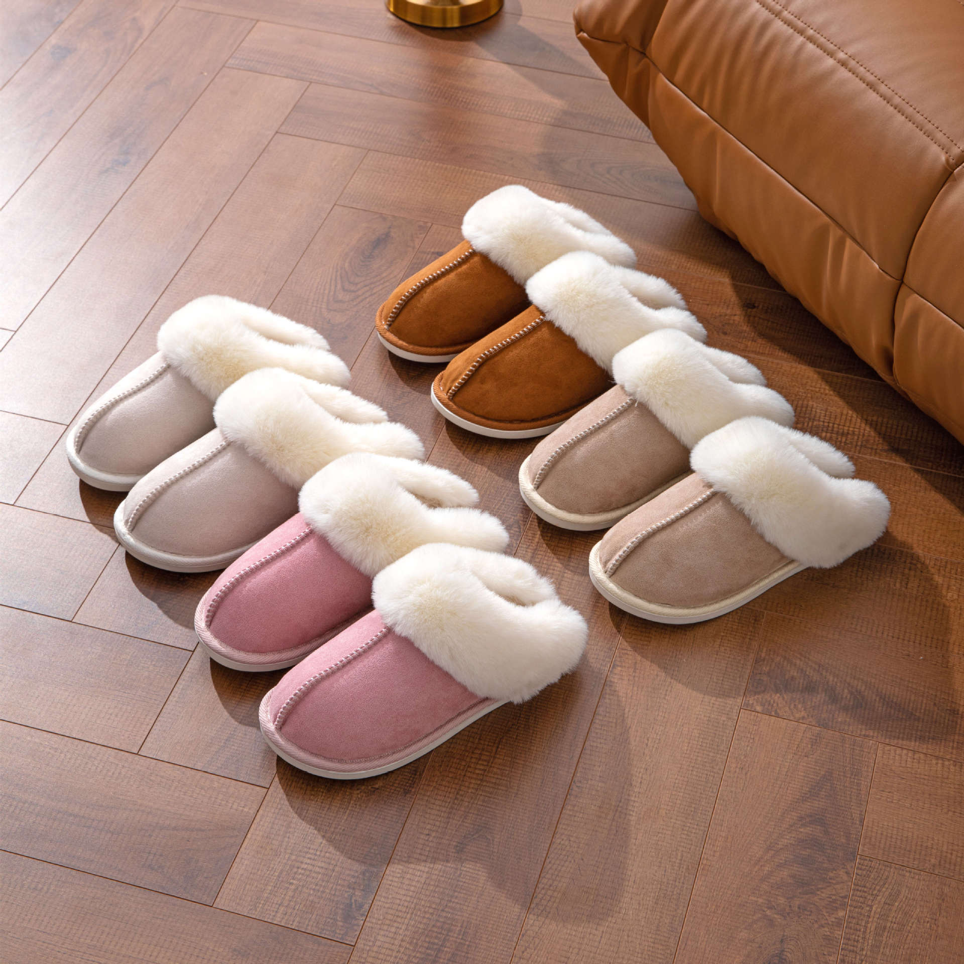 Suede Slip On Closed Toe Plush Slippers