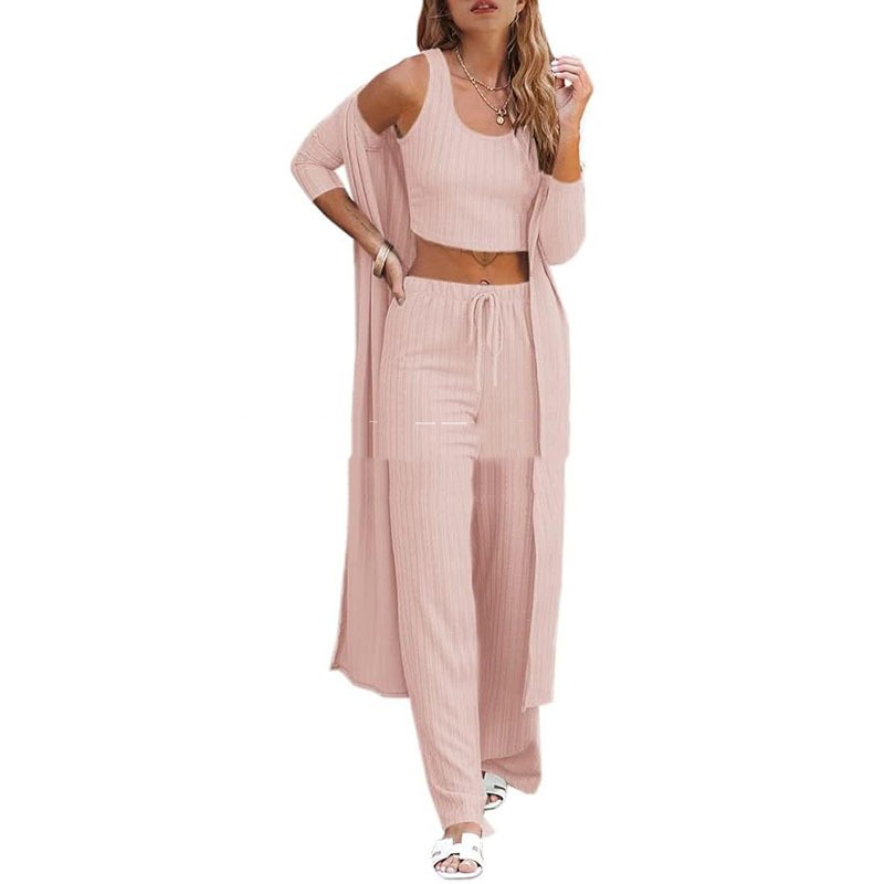Vest Pants And Robe Three-piece Womens Loungewear Set