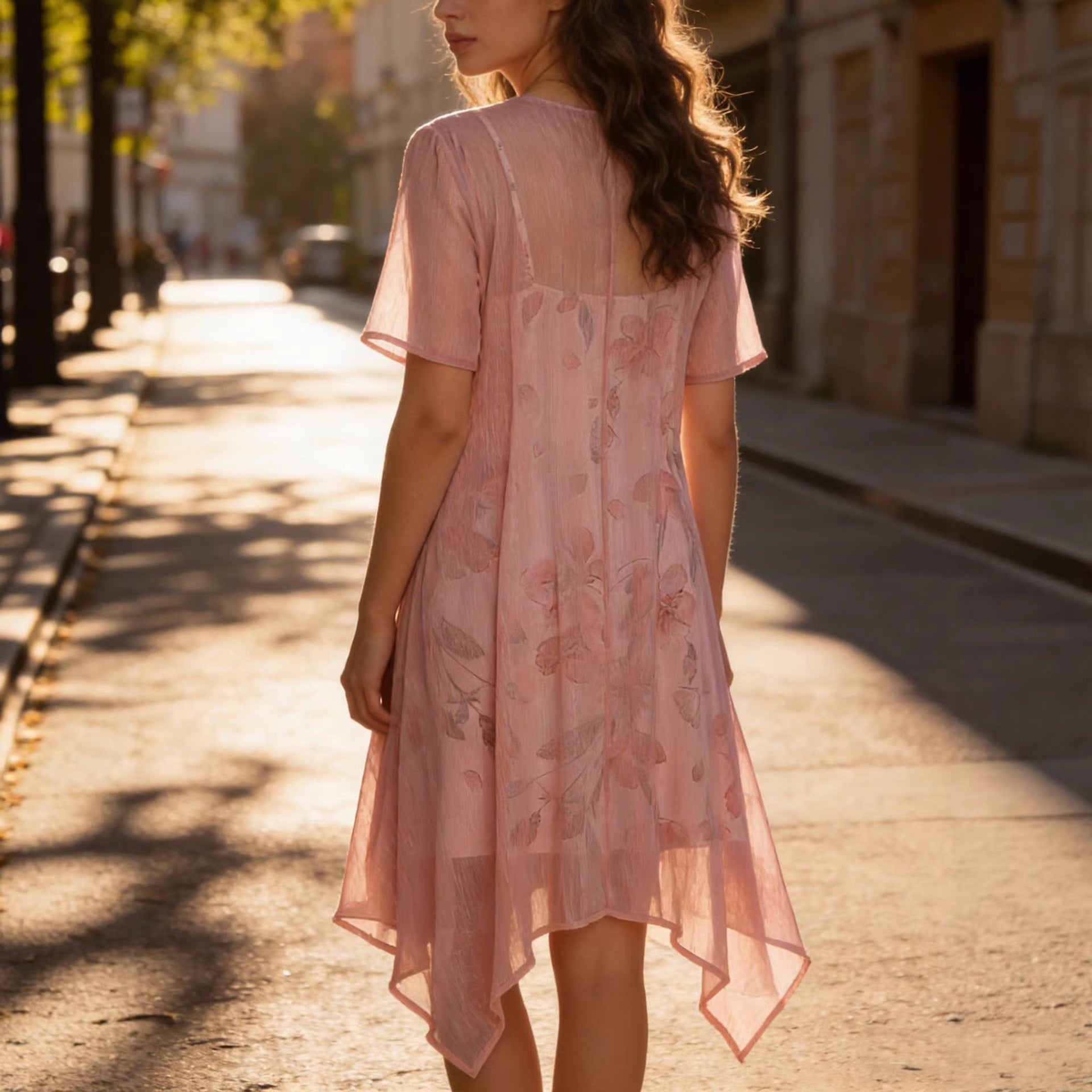 Women's Elegant Two-piece Dress Set, Floral Print Camisole Dress And Short Sleeved Long Jacket