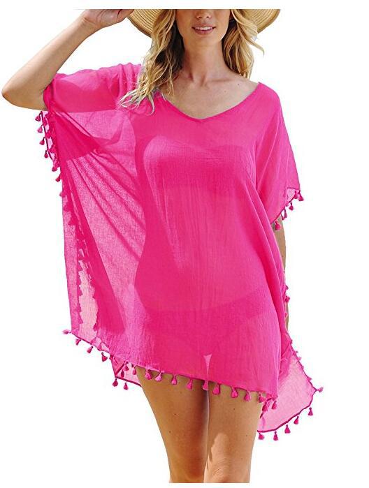 Women’s One Size Fringed Beach Cover-Up in 21 Colors - Wazzi's Wear