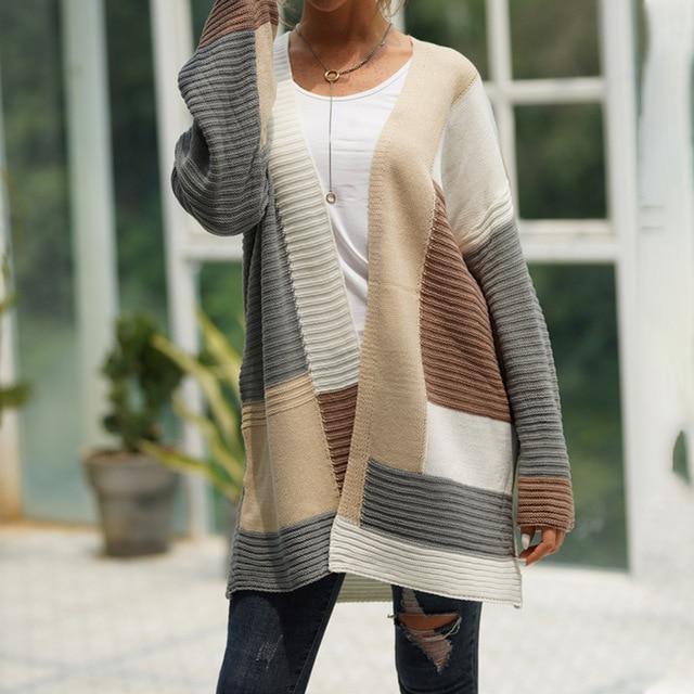 Women's Colorblock Knit Cardigan Sweater in 6 Colors S-XL - Wazzi's Wear