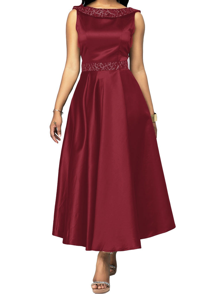 Women’s High Waist Sleeveless Swing Dress in 3 Colors S-5XL - Wazzi's Wear