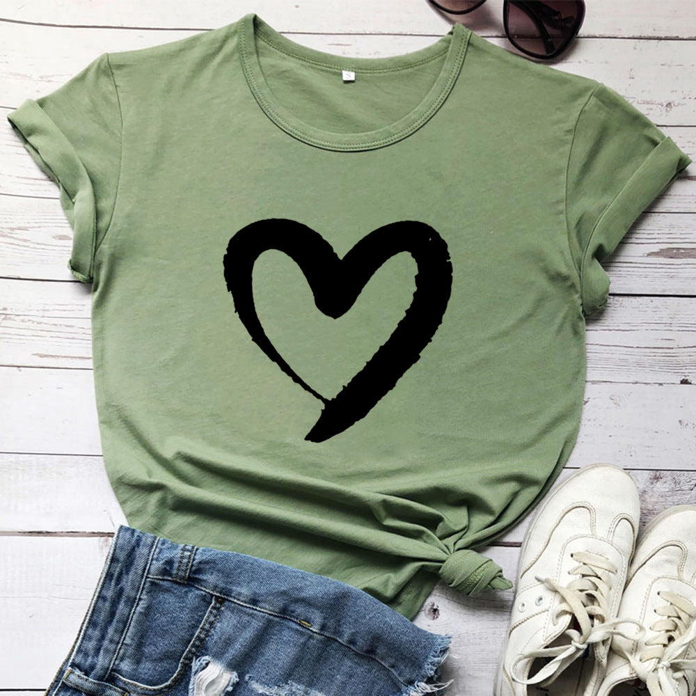 Women’s Short Sleeve Top with Heart in 7 Colors S-3XL - Wazzi's Wear