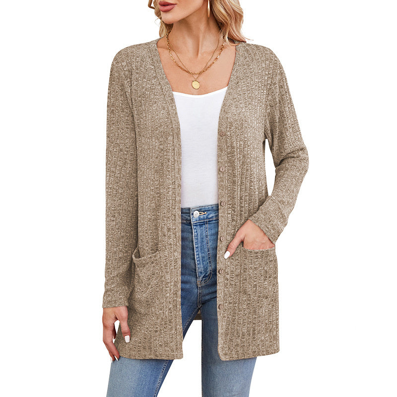 Fall Women's Clothing Sunken Stripe Solid Color Long Sleeve Women's Sweater