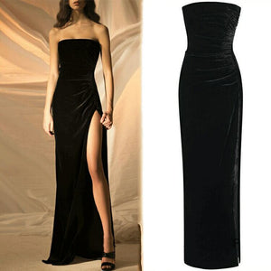 Women’s Black Sleeveless Evening Dress with Long Skirt and Side Slit S-2XL - Wazzi's Wear