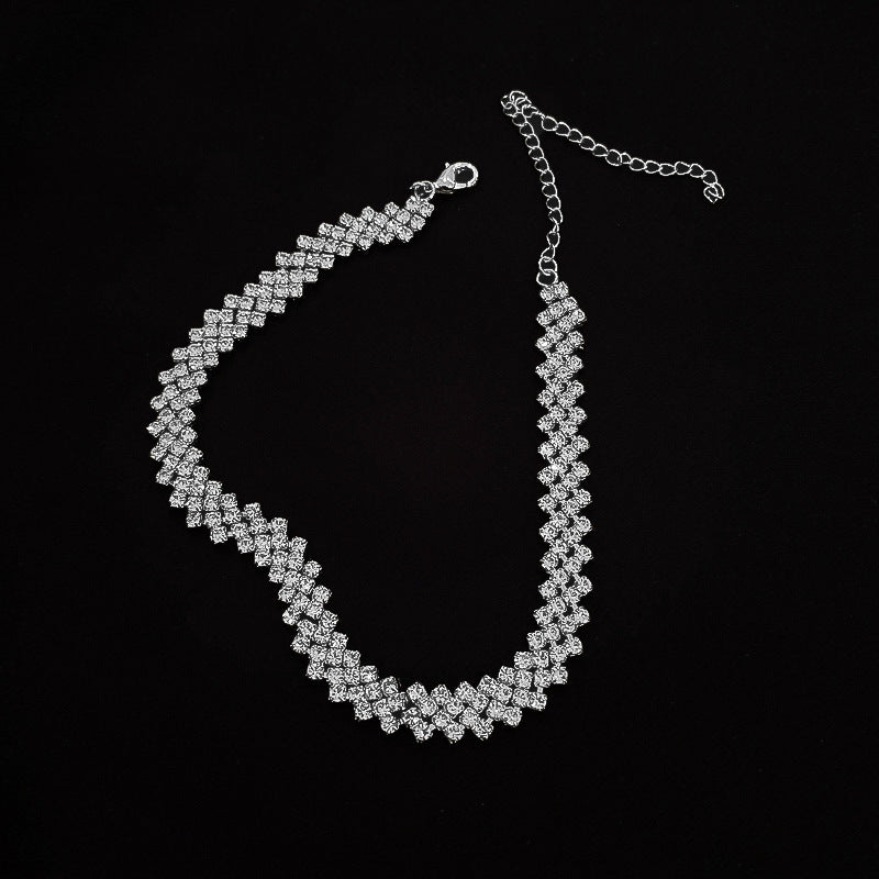 Women’s Sparkly Rhinestone Choker Silver Necklace - Wazzi's Wear