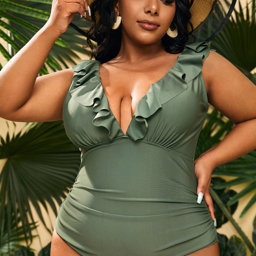 Women’s Plus Size Ruffled One Piece Swimsuit in 2 Colors XL-4XL - Wazzi's Wear