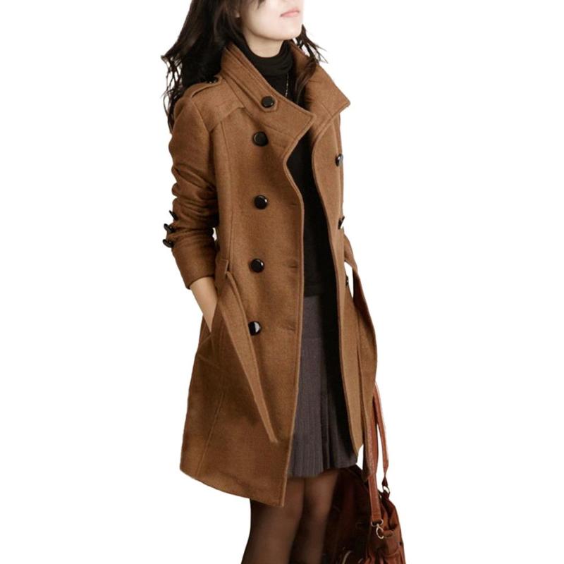 Women’s Woolen Long Sleeve Coat with Waist Tie in 2 Colors M-5XL - Wazzi's Wear