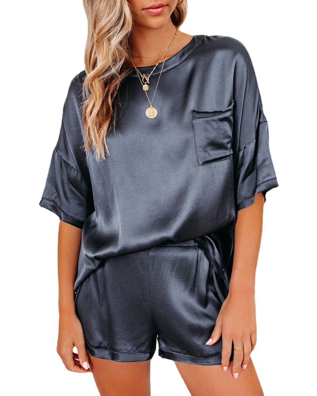 Women’s Silk Short Sleeve Top with Shorts Loungewear Pyjama Set