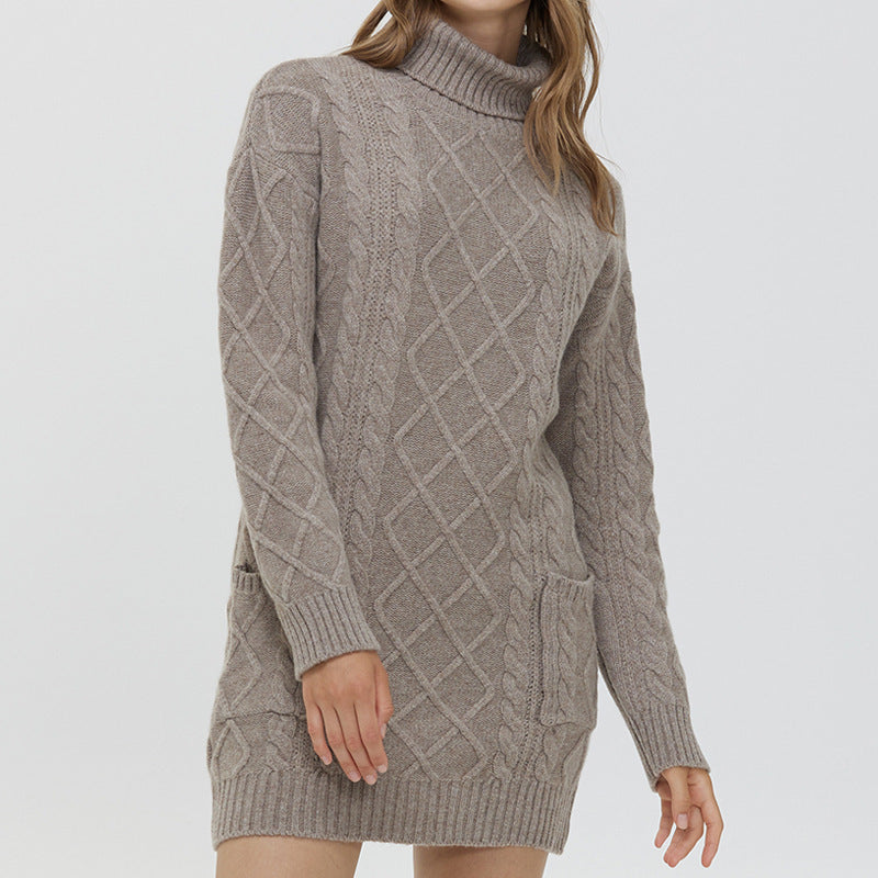 Women's Fashion Mid-length Woolen Sweater Dress