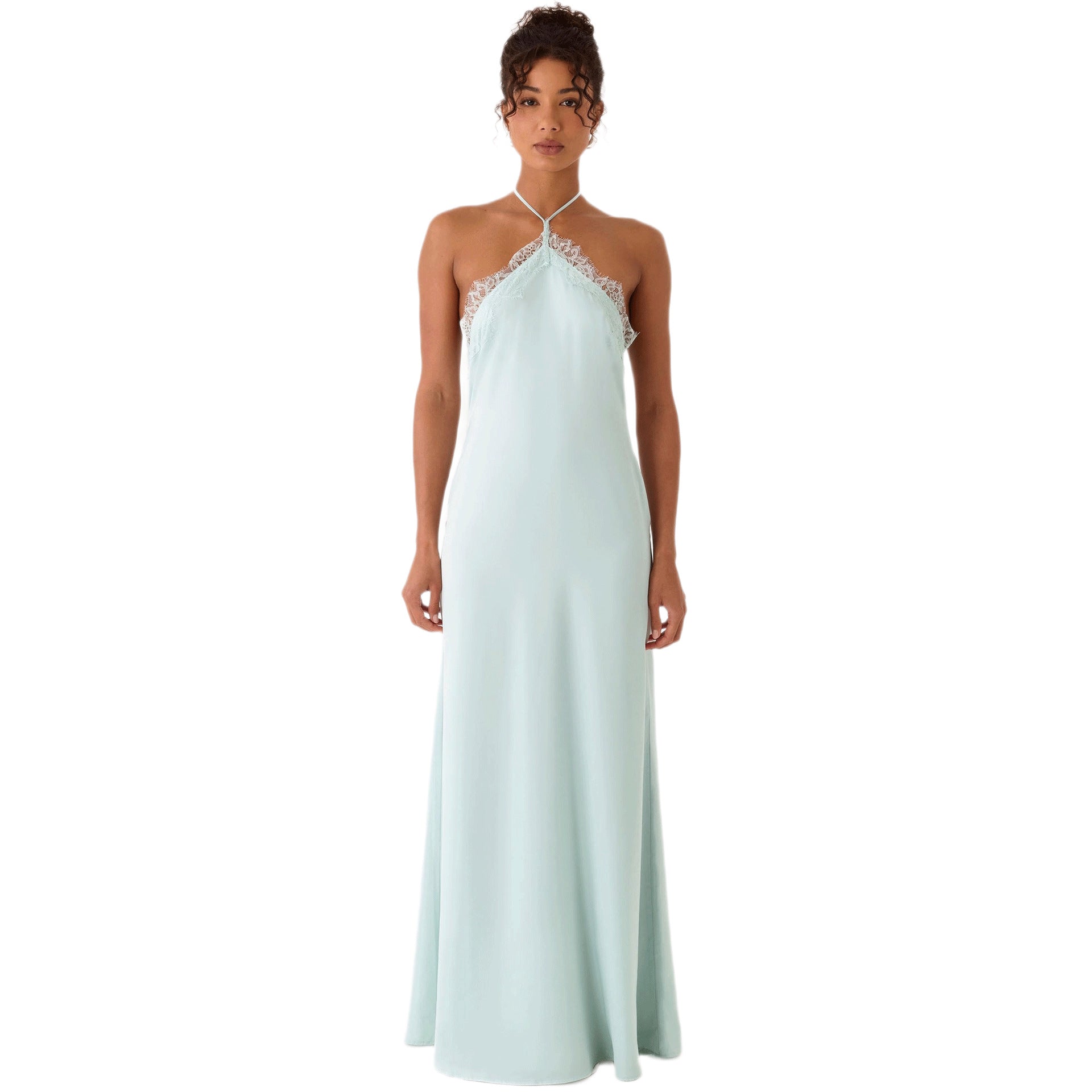 Lace-spliced Backless Slip Dress Solid Color
