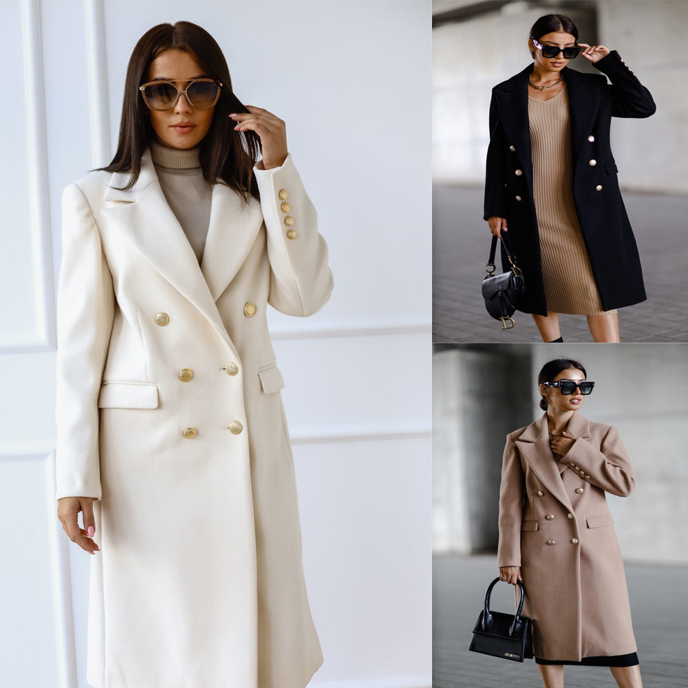 Women’s Long Sleeve Coat with Lapel and Buttons in 5 Colors S-2XL - Wazzi's Wear