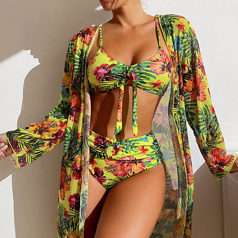 Women’s Printed Bikini with Matching Coverup Three Piece Set in 4 Colors S-3XL - Wazzi's Wear