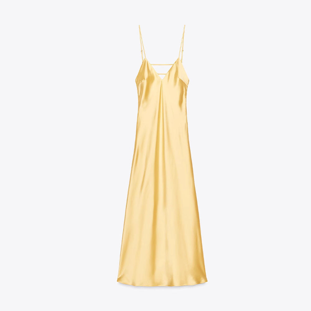 New Celebrity-Style Silk-Satin Slip Dress
