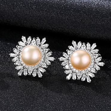 Women’s Sterling Silver Snowflake Stud Earrings with Pearl in 3 Colors - Wazzi's Wear