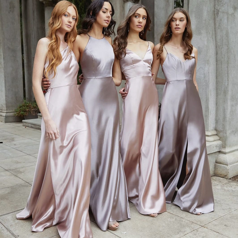 Women’s Satin Sleeveless Bridesmaid Evening Dress in 4 Styles S-L - Wazzi's Wear