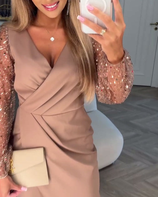 Women's Solid Color Sexy Dress V-Neck Bodycon Evening Gown