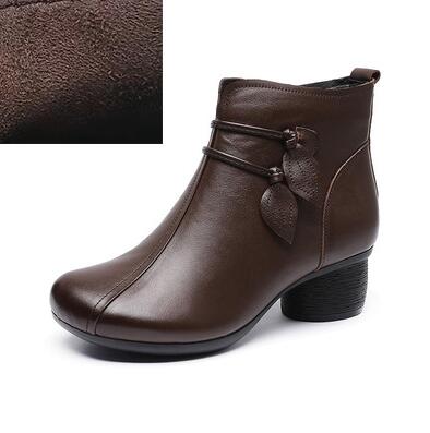 Women's Thick Heel Plush Warm Leather Boots in 2 Colors - Wazzi's Wear