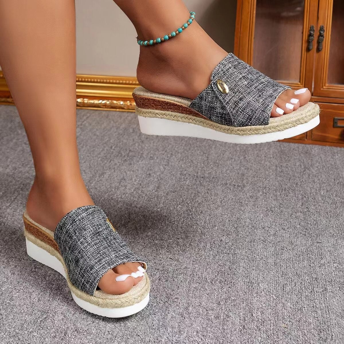 Slip-On Canvas Wedge Sandals