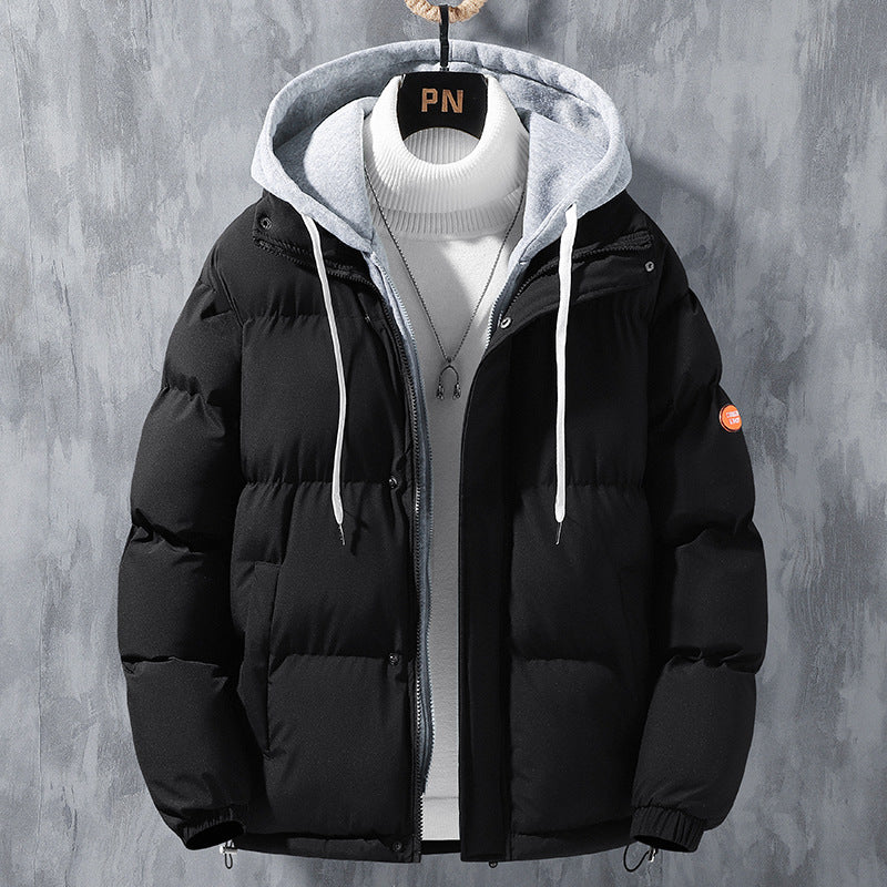 Men’s Hooded Windproof Down-Filled Fake Two-Piece Jacket in 4 Colors M-5XL - Wazzi's Wear