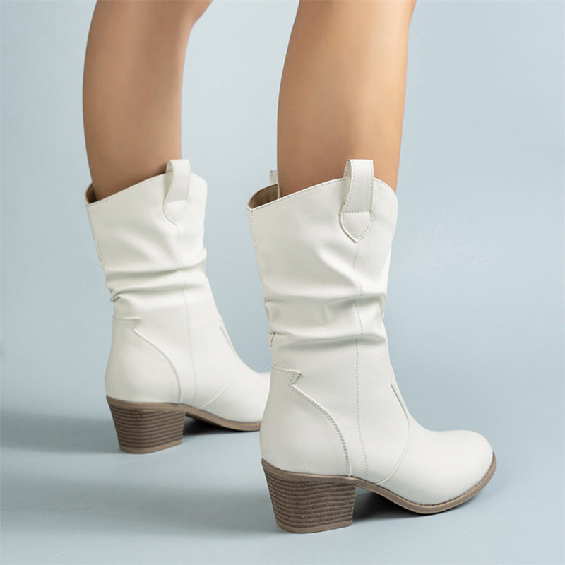 Women’s Square Heel Mid-Calf Vintage Cowboy Boots in 3 Colors - Wazzi's Wear