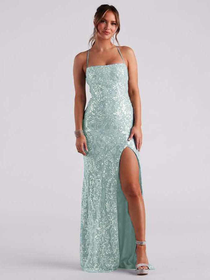 Women’s Sleeveless Floor-Length Sequinned Evening Dress