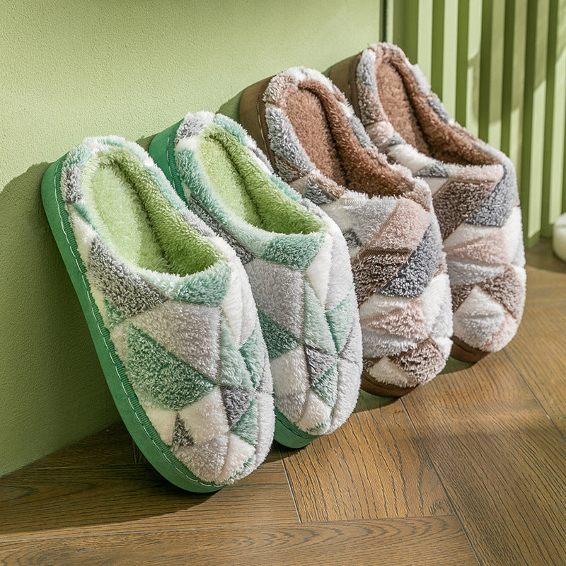 Women’s Patchwork Plush Warm Bedroom Slippers in 5 Colors - Wazzi's Wear