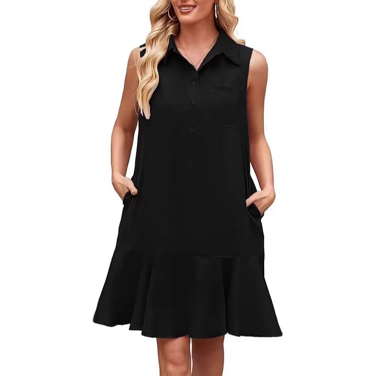 Women's Sleeveless Shirt Dress Solid Color