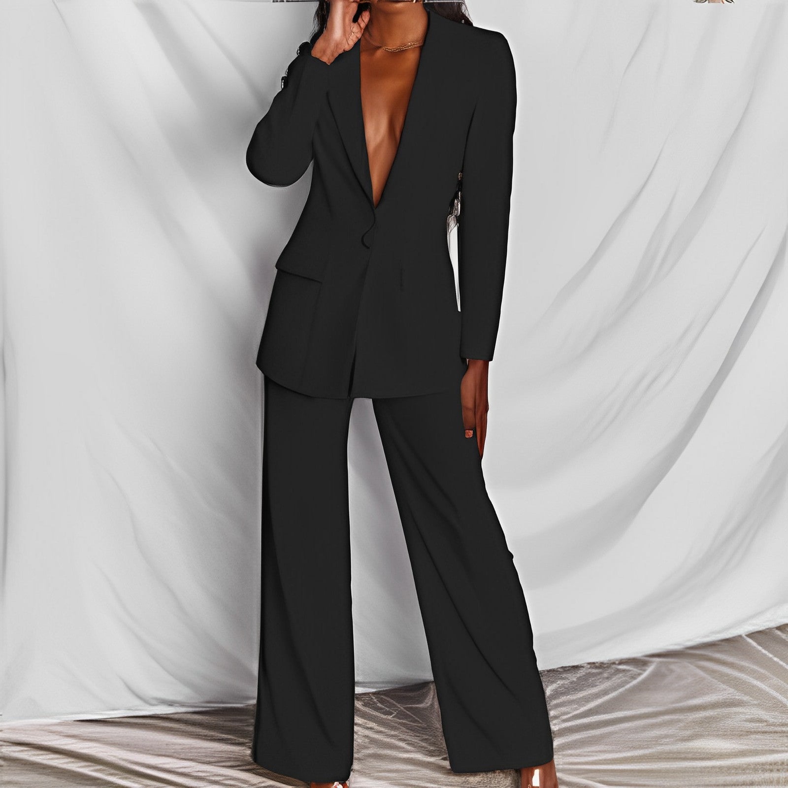 Women's Business Suit with Long Sleeves and Wide Legs in 8 Colors S-XXXL - Wazzi's Wear