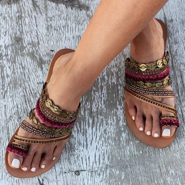 Women’s Flat Bohemian Beach Sandals - Wazzi's Wear