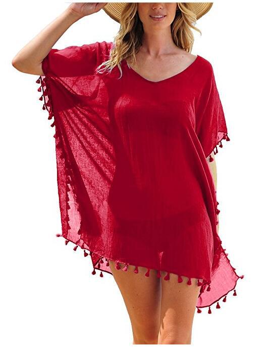 Women’s One Size Fringed Beach Cover-Up in 21 Colors - Wazzi's Wear