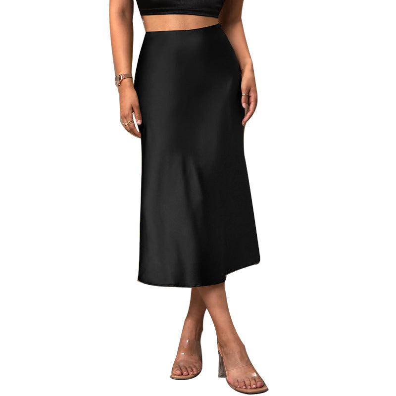 Satin Elegance Style Polyester Midi A- Line Skirt