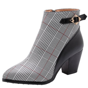 Women’s Plaid Ankle Boots with Thick Heel in 2 Colors - Wazzi's Wear