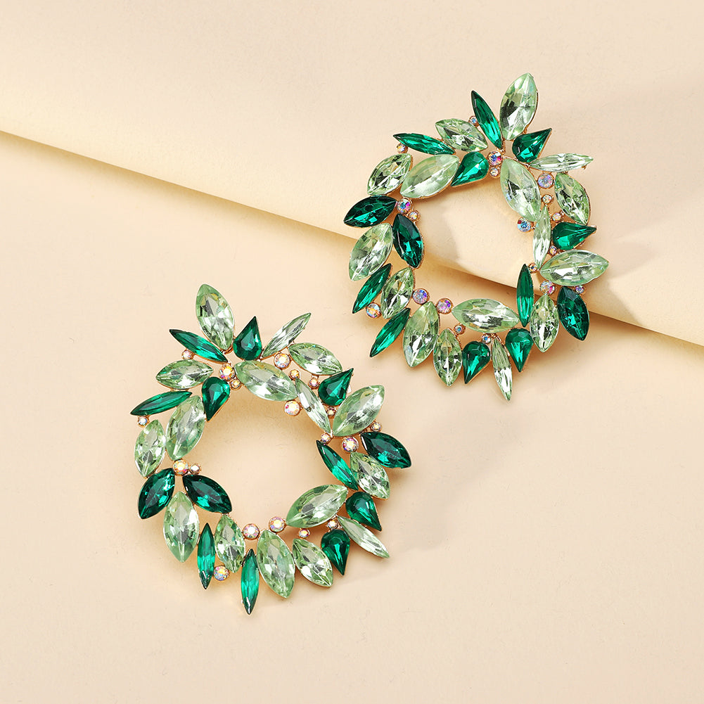 Crystal Wreath Stud Earrings For Women Sparkly Rhinestone Statement Floral Multicolor Jewelry Party Wedding Bridal Prom