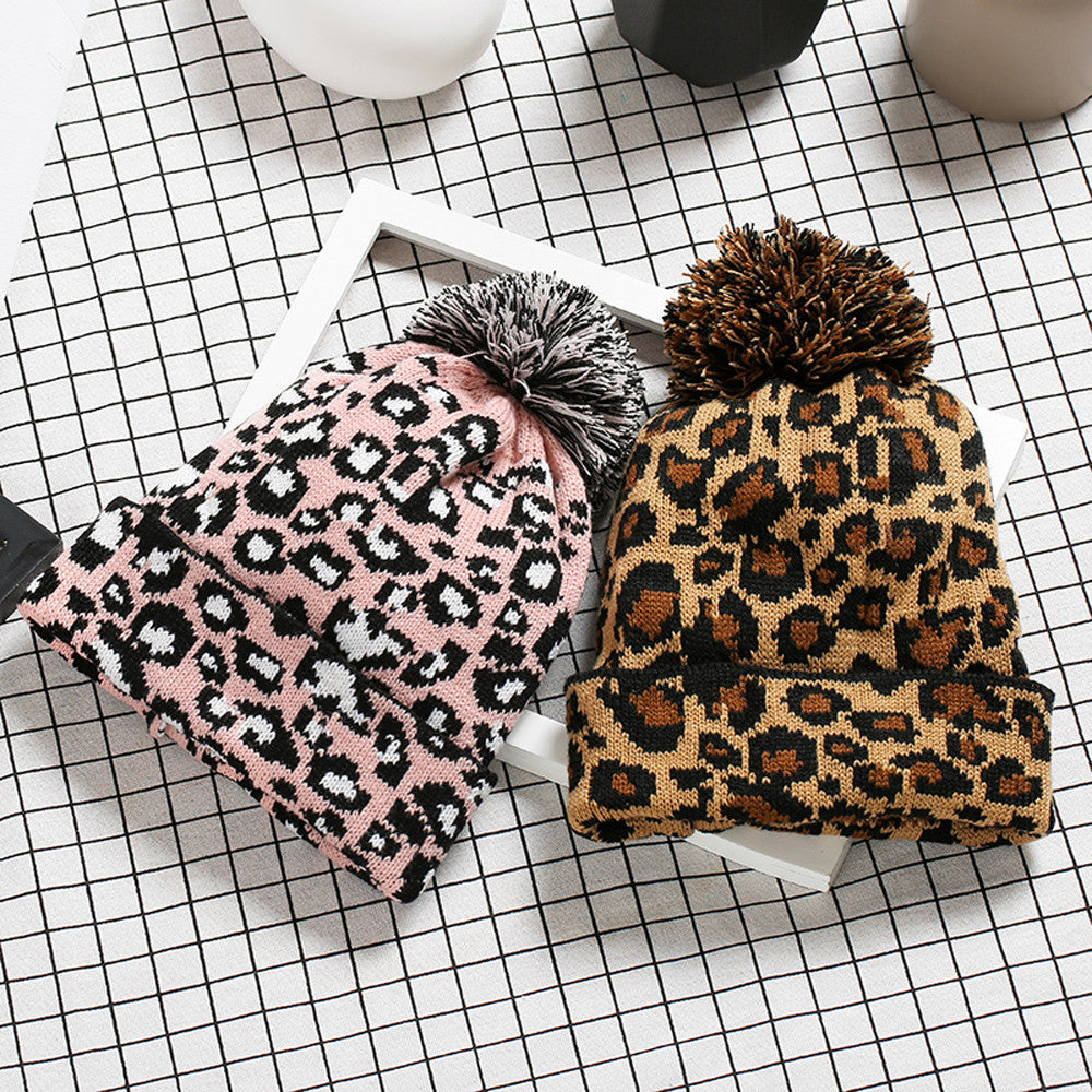 Women's Leopard Print Knit Toque with Pompom in 4 Colors - Wazzi's Wear