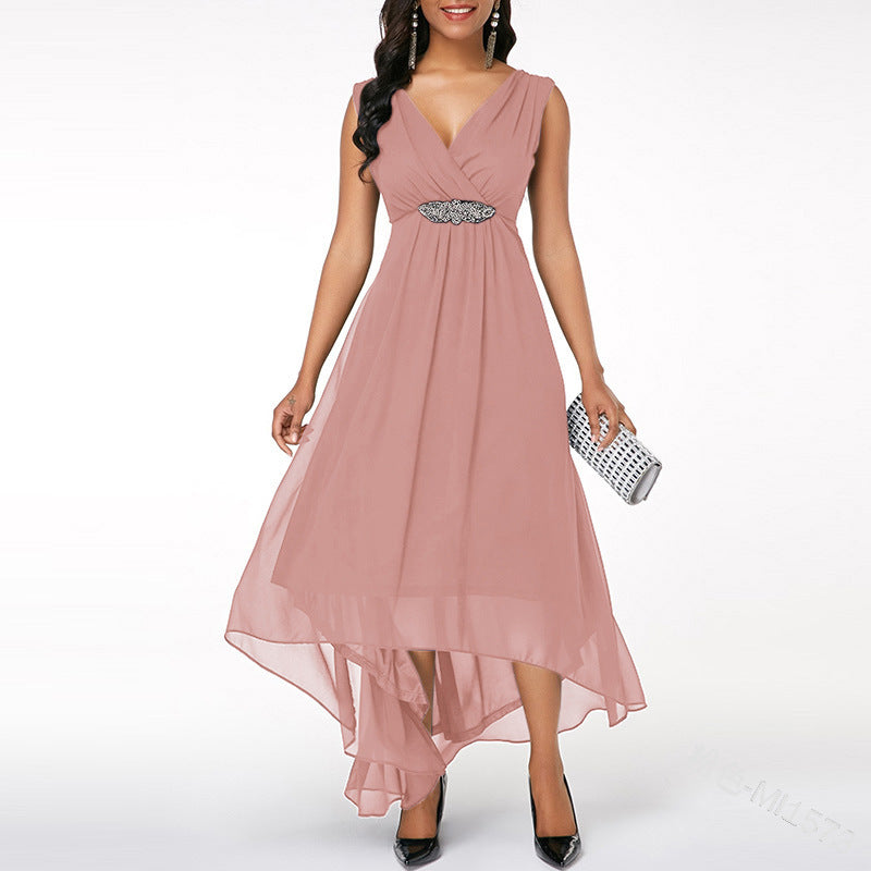Women’s V-Neck Chiffon Sleeveless Dress in 5 Colors S-5XL - Wazzi's Wear